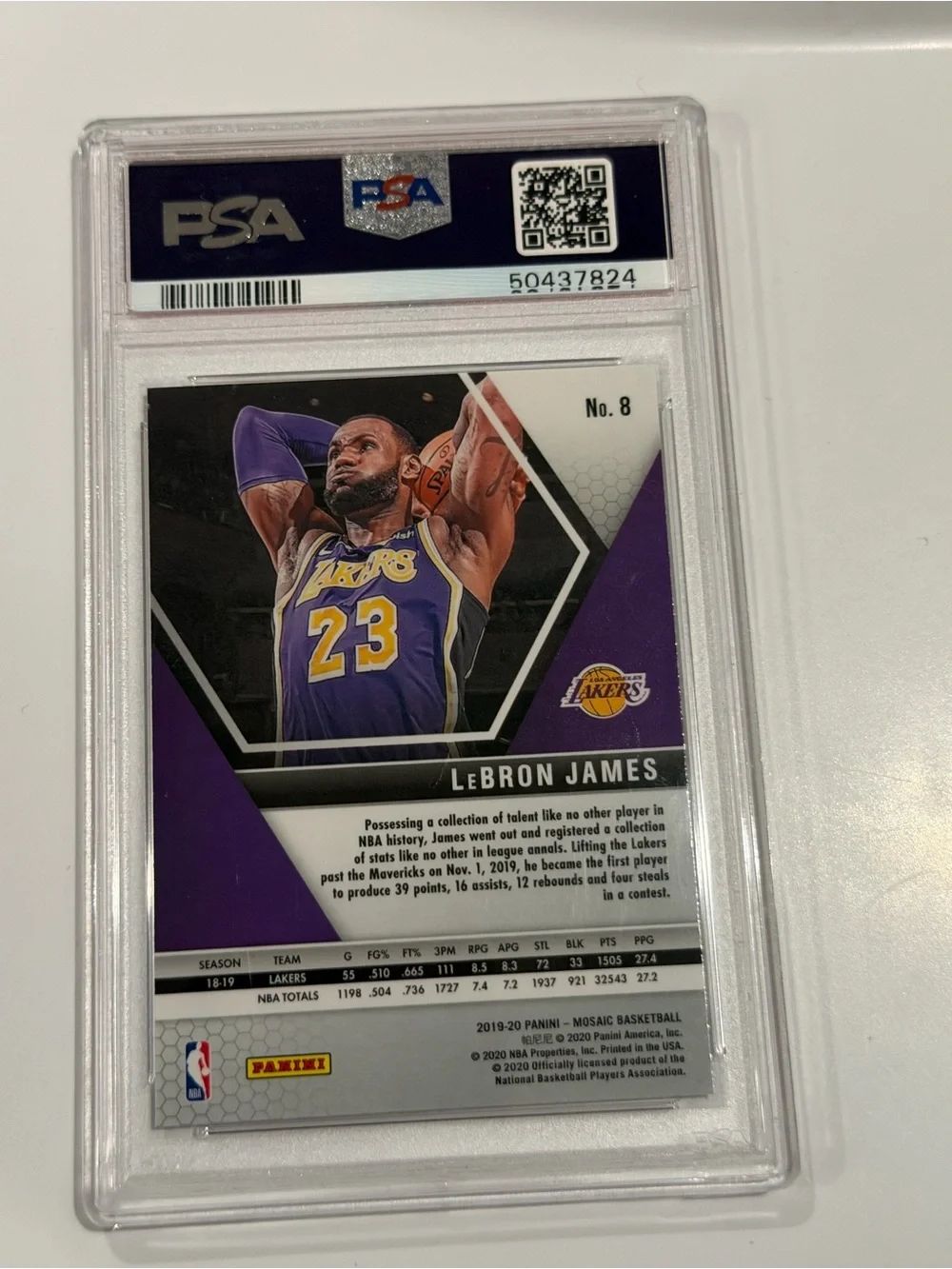 LeBron James 2019-20 Panini Mosaic #8 PSA 9 MINT Lakers NBA Graded - Picture 2 of 2